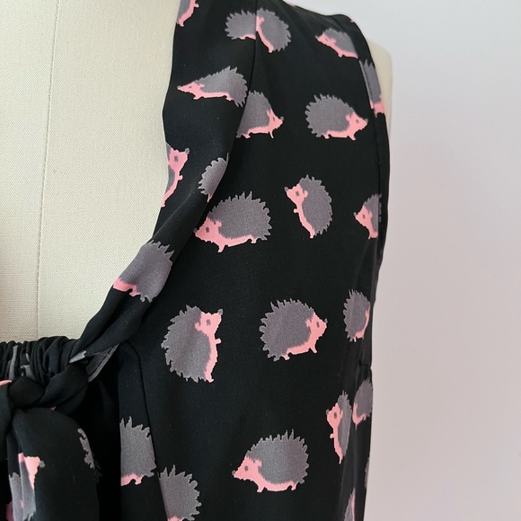 Modcloth Black Hedgehog Blouse, Tie Neck Draped Blouse, Office, Quirky Career - Picture 4 of 11